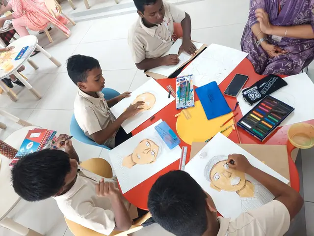 Children exploring visual art together at Sunshine ECR